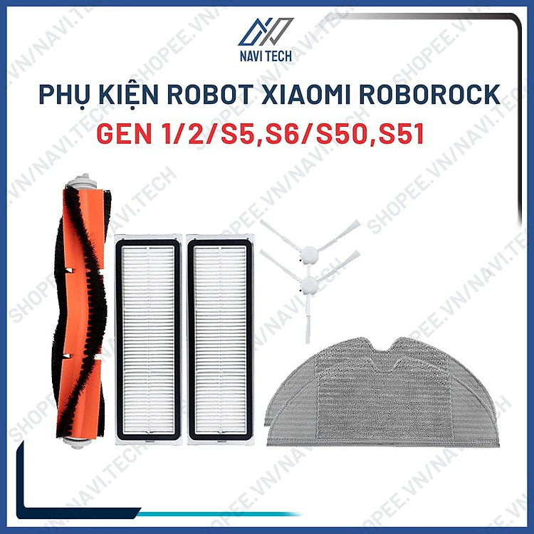 Phụ Kiện cho Robot Hút Bụi Roborock S5 Max, S6 Max, S51, S50, S55-Màng Lọc Hepa, Phụ Kiện Chổi, Khăn Lau