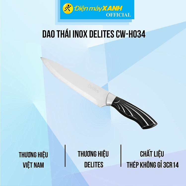 Dao thái inox Delites CW-H034 (Đen) - Hàng Chính Hãng