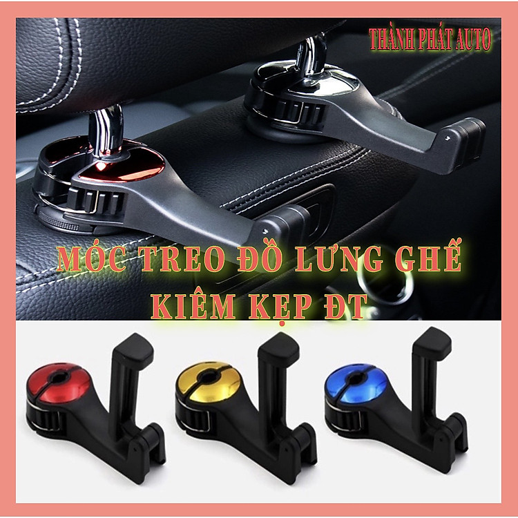 Giá móc treo đa năng kiêm kẹp đỡ điện thoại cài sau ghế ô tô, xe hơi mẫu mới với chốt cài kim loại chắc chắn.