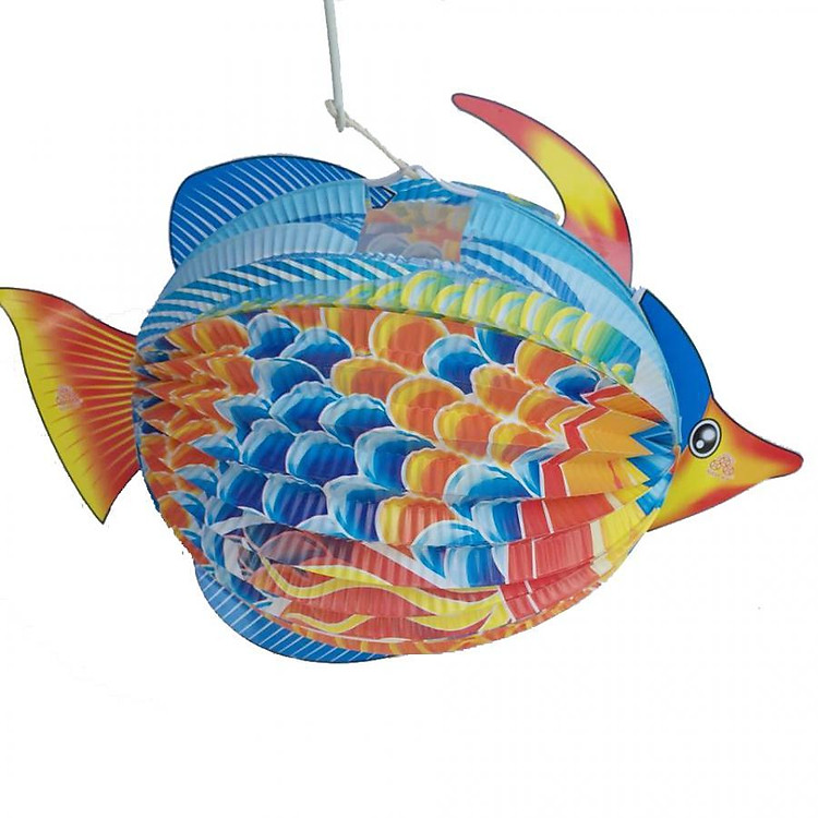 Đèn lồng trung thu bằng giấy cỡ to- Con cá 7 màu