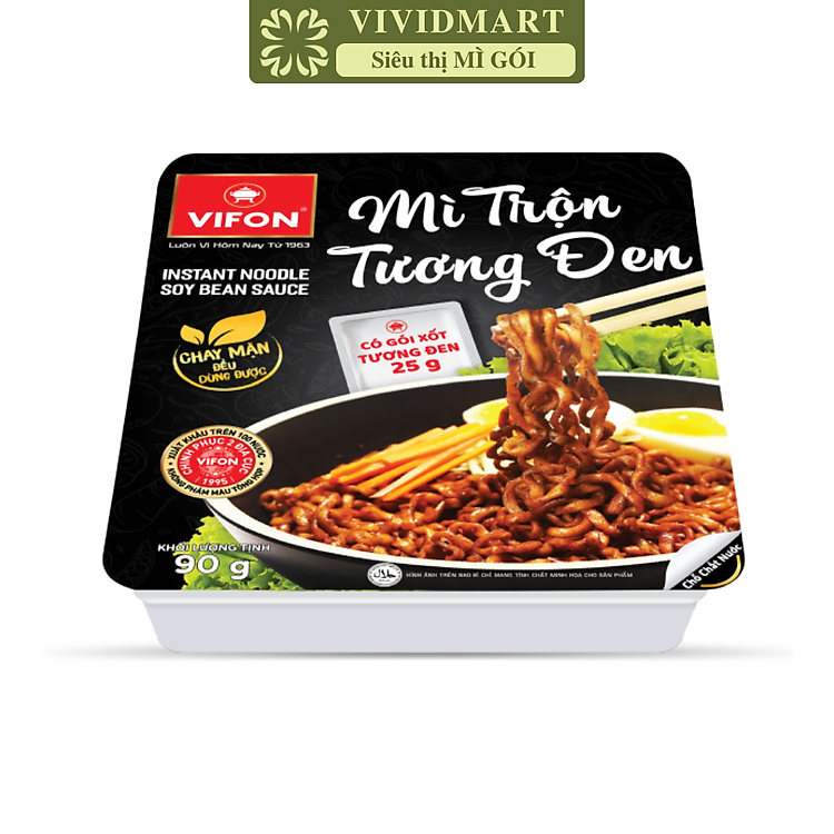 VIFON - Mì khay trộn Vifon hương vị Tương đen (có gói xốt Tương đen), Mì xào tương đen Vifon khay (90g/khay)