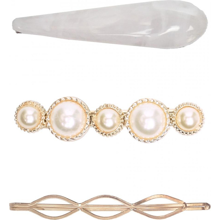 Set 3 kẹp tóc ngọc trai vân đá sang trọng KT045 Trắng