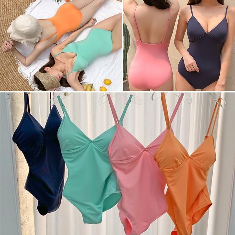 Monokini bikini đồ bơi liền mảnh nữ cúp ngực tam giác đơn giản nhiều màu