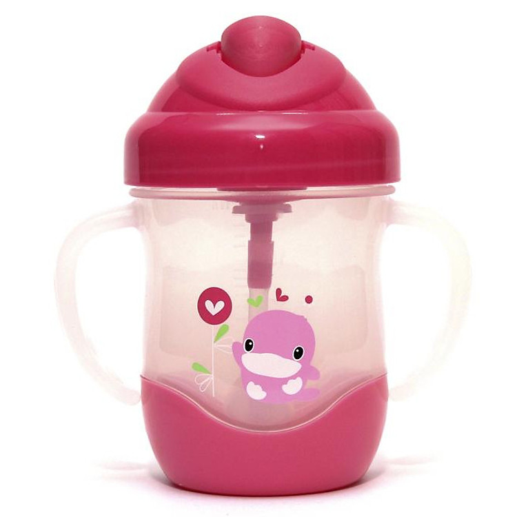 Bình uống nước ống hút có tay cầm 200ml màu hồng - KU5452H