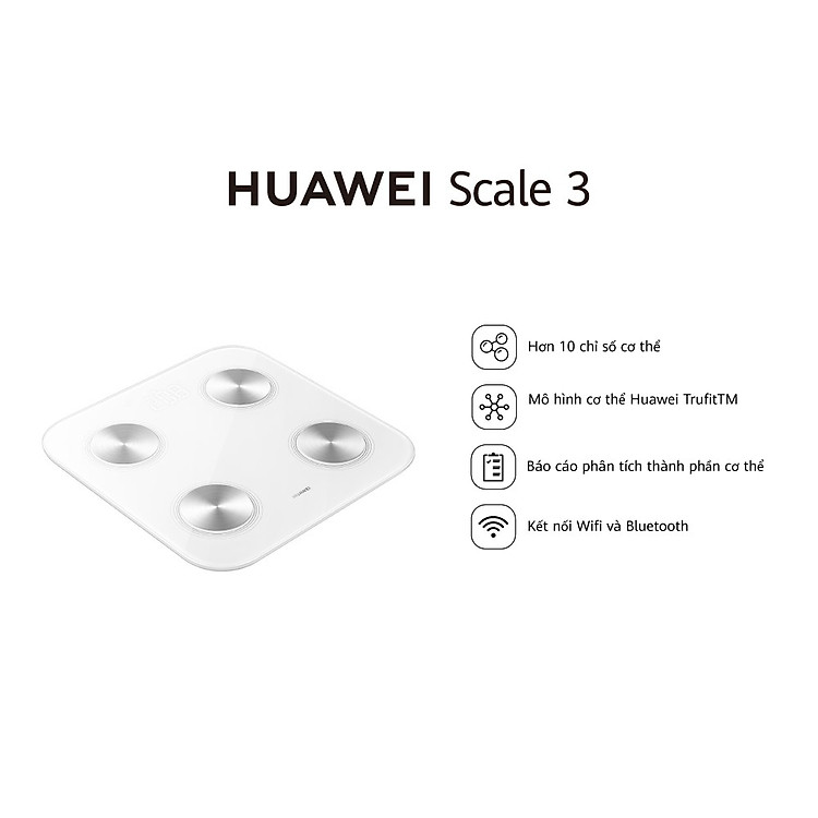 Cân điện tử HUAWEI Scale 3 Bluetooth®Edition | Báo cáo 10 chỉ số cơ thể | HUAWEI TruFitᵀᴹ | Kết nối Bluetooth | Hàng Chính Hãng
