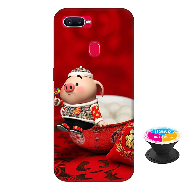 Ốp lưng nhựa dẻo dành cho Oppo F9 in hình Heo Con Đón Tết - Tặng Popsocket in logo iCase - Hàng Chính Hãng