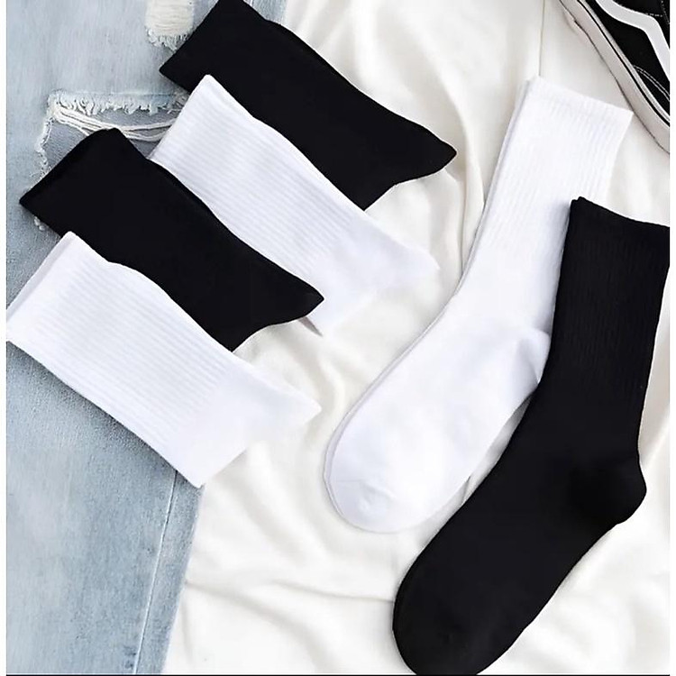 tất vớ đen -trắng cổ cao, cổ trung nam nữ cotton.