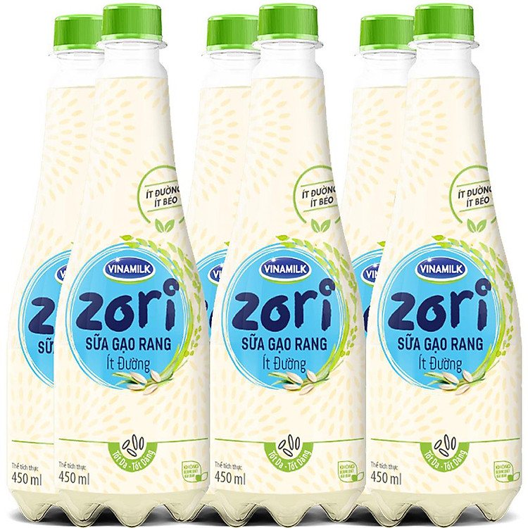 Lốc 6 Chai Sữa Gạo Rang Ít Đường Vinamilk Zori 450ml