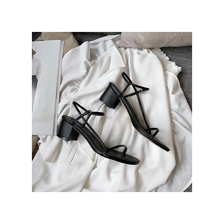 Giày sandals gót vuông quai mảnh gót 5f cao cấp
