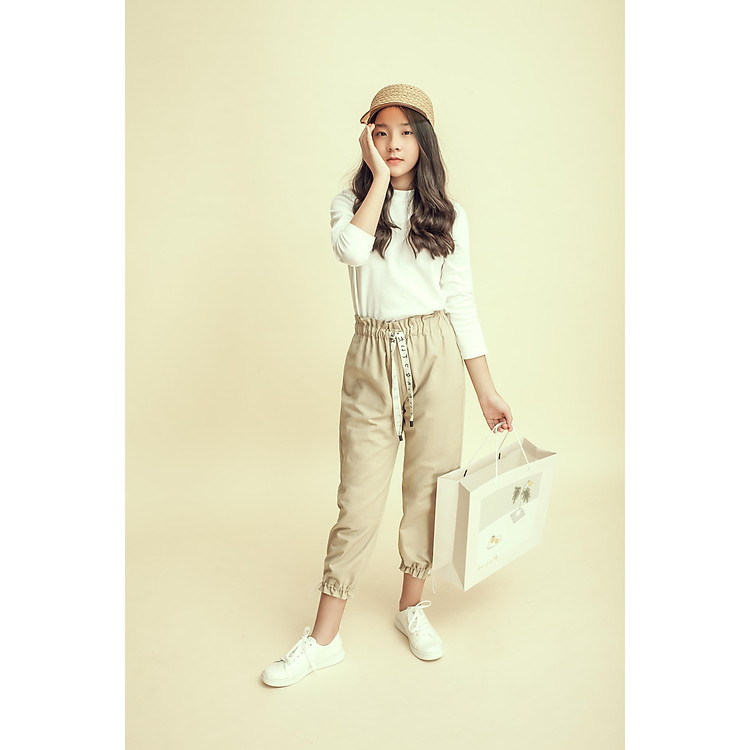 Áo thun basic cổ cao 3cm bé gái (4-13 tuổi)