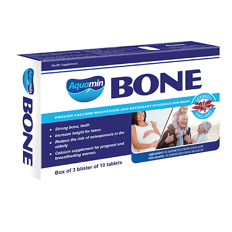 Thực phẩm chức năng Aquamin Bone Canxi hữu cơ giúp tăng chiều cao, ngăn ngừa loãng xương (3 vỉ x 10 viên)