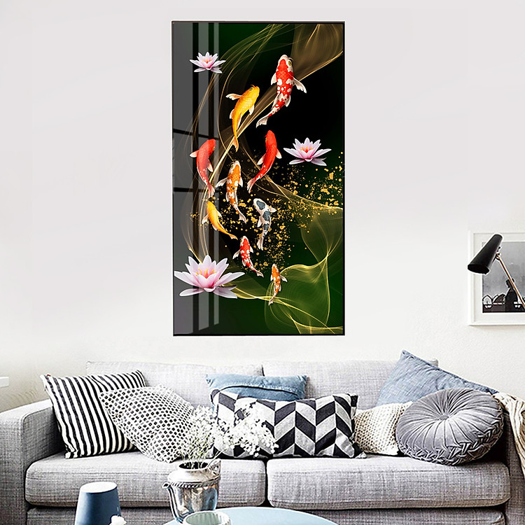 Tranh Treo Tường Tráng Gương PVC-CA Họa Tiết Cá Koi Trang Trí Phòng Khách, Không Gian Bếp Hiện Đại Lịch Sự Sang Trọng.