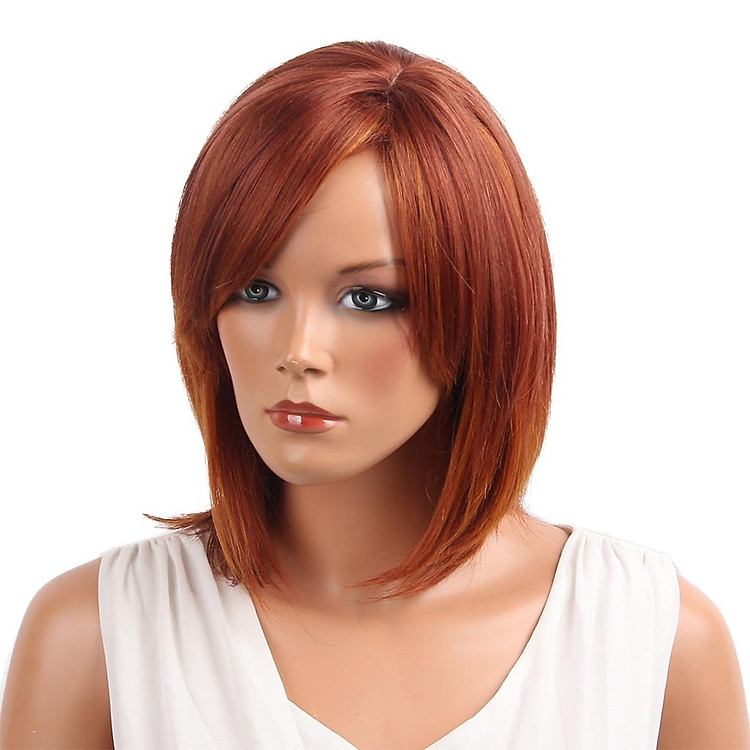Women Red Short Straight Side Bangs Human Hair Wigs Cosplay Heat Resistant