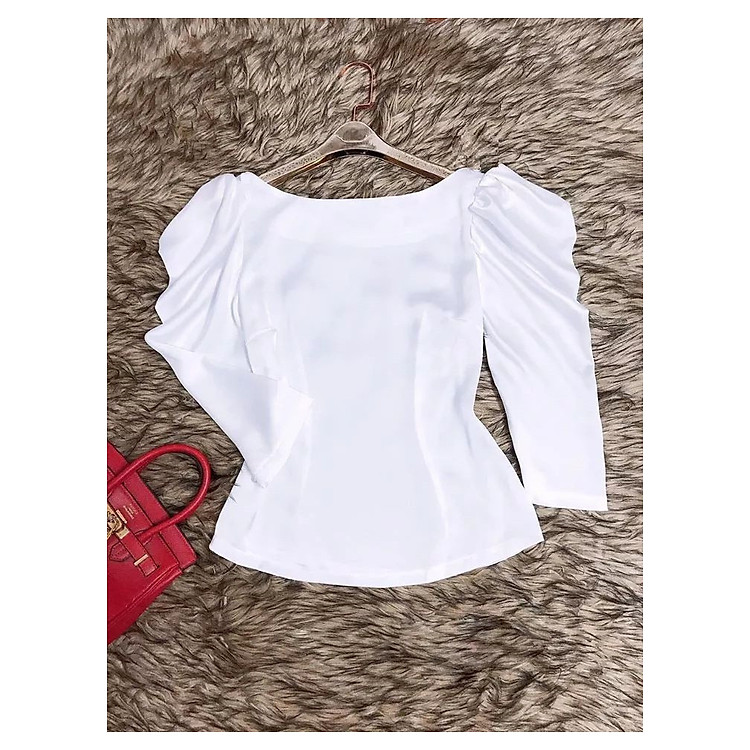 Áo nữ trắng tinh kiểu cổ oval tay phồng xinh xắn