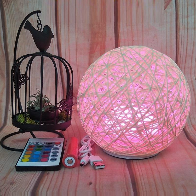 Đèn ngủ quả cầu mây, Đèn led trang trí để bàn