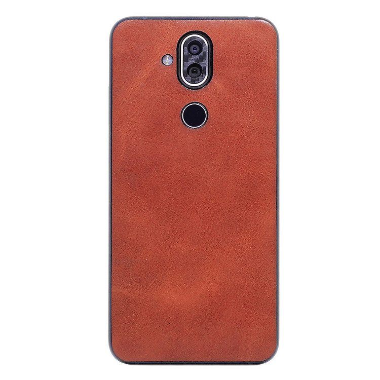 Ốp da dán cho Nokia 8.1 làm từ da bò thật cao cấp, sang trọng và nhiều hữu ích, màu nâu ngọc bích - Chính hãng Davis