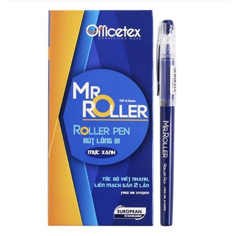 Bút lông bi Officetex mực xanh Mr.Roller OT-RP0001BU (6 cây) - Ảnh 2