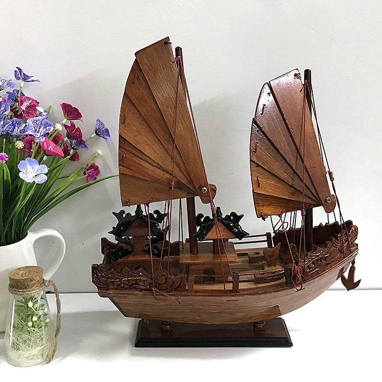Mô hình thuyền gỗ trang trí Hạ Long Rồng - thân tàu 30cm - gỗ cẩm lai