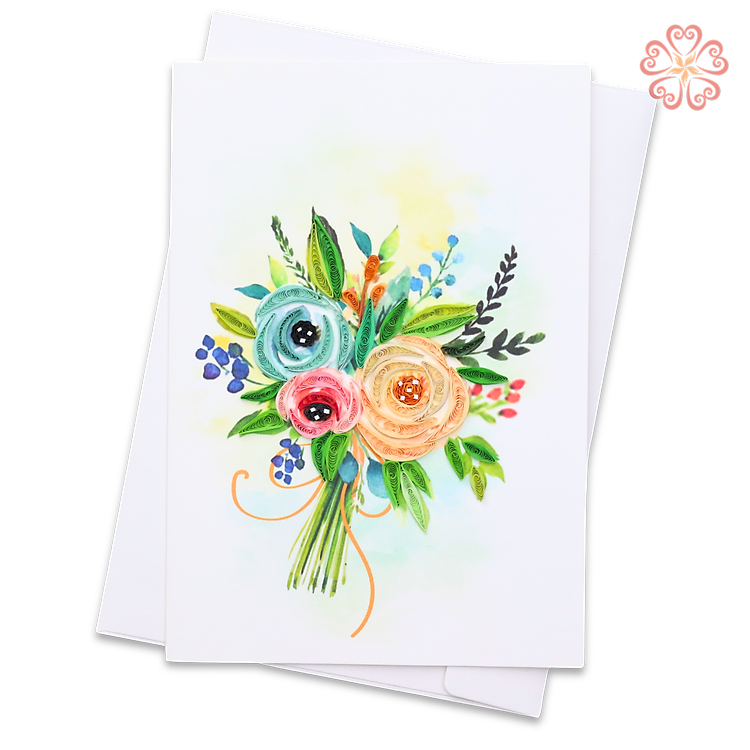 Thiệp Giấy Xoắn Nghệ Thuật - Thiệp Bó Hoa - Bouquet-Shaped Card - Flower- Việt Net - VN2NN111043NN - 11.5 x 16.5