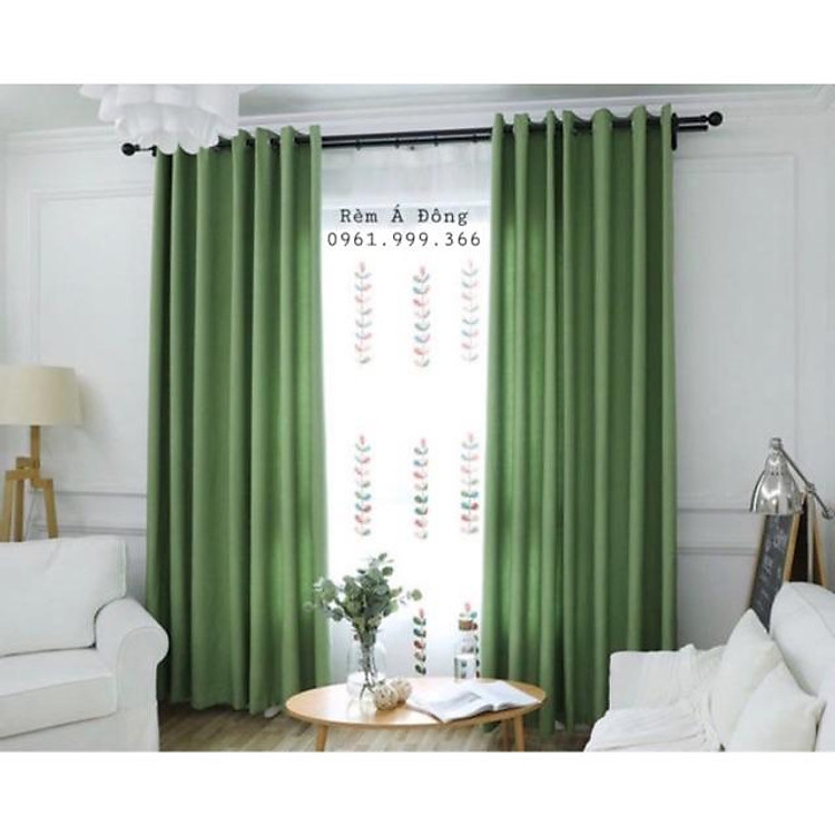Rèm vải thô màu xanh cốm mát dịu, rèm cửa phòng ngủ, phòng khách