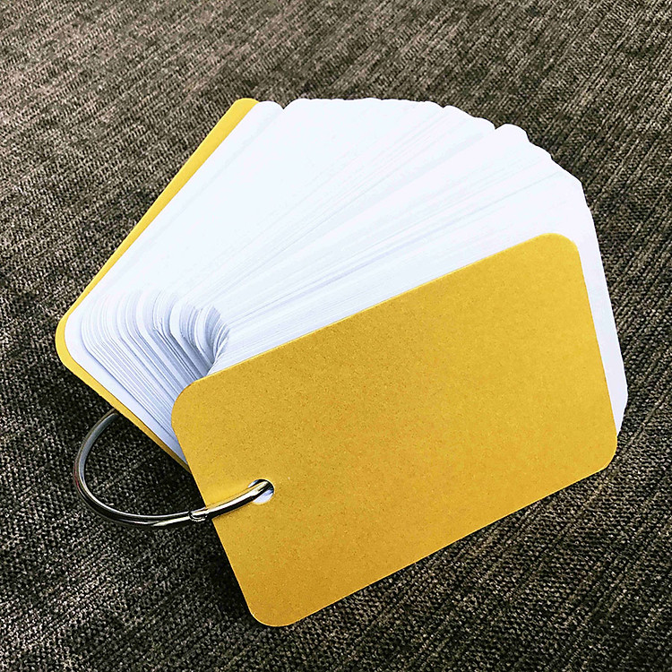 Combo 500 thẻ flashcard trắng siêu dày phong cách mới 5x8cm bo góc giữa tặng khoen + bìa cứng 3D