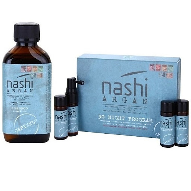Bộ dầu gội + Tinh chất ngăn rụng tóc, kích thích mọc tóc Nashi Argan Capixyl Hair Energy Box 200ml/6mlx12 Italy