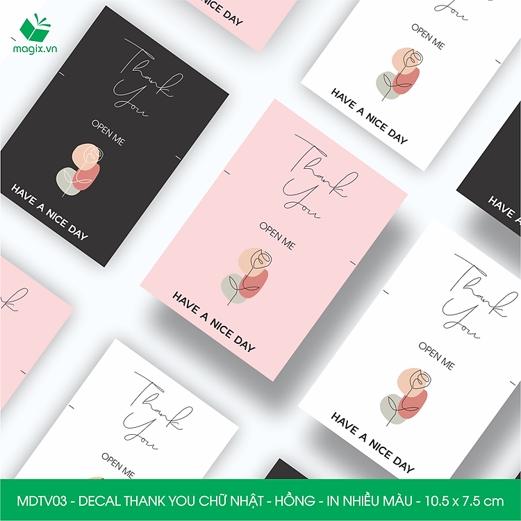 Decal Thank You hình chữ nhật (10.5×7.5 cm, 1000 chiếc)