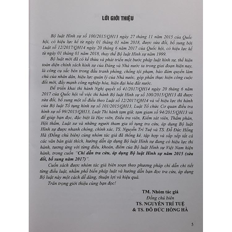 Chỉ Dẫn Tra Cứu Áp Dụng Bộ Luật Hình Sự Năm 2015 Sửa Đổi, Bổ Sung Năm 2017 (Tái Bản Lần Thứ Nhất, Có Chỉnh sửa, Bổ sung) - Ảnh 6