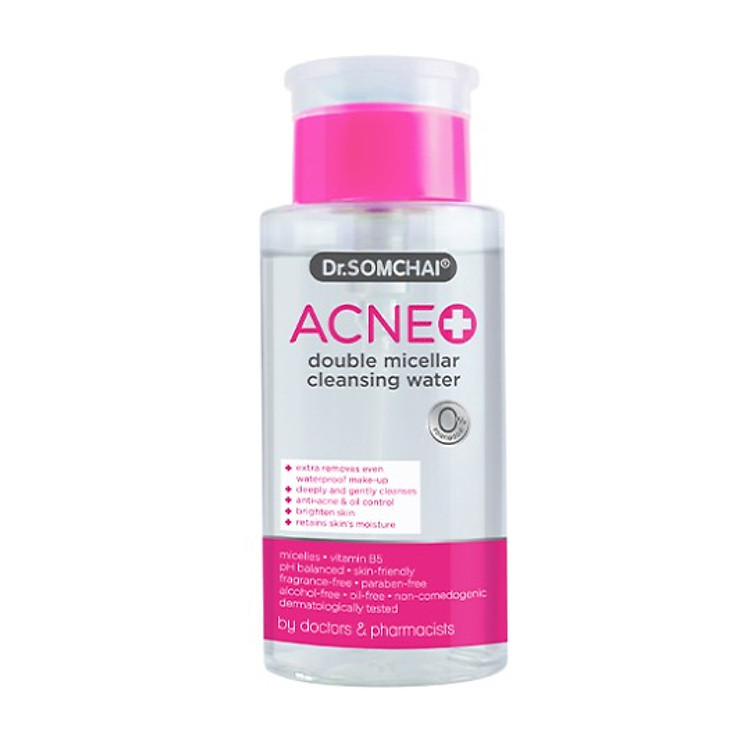 Nước tẩy trang Dr.Somchai Acne Double Micellar dành cho da dầu giảm mụn làm sạch sâu dịu nhẹ và ngăn dầu nhờn 220ml Thái Lan