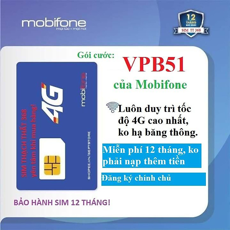 Sim 4G Mobifone 500G/tháng-sim chưa kích hoạt-12MDTT150 - 12 THÁNG- Hàng chính hãng