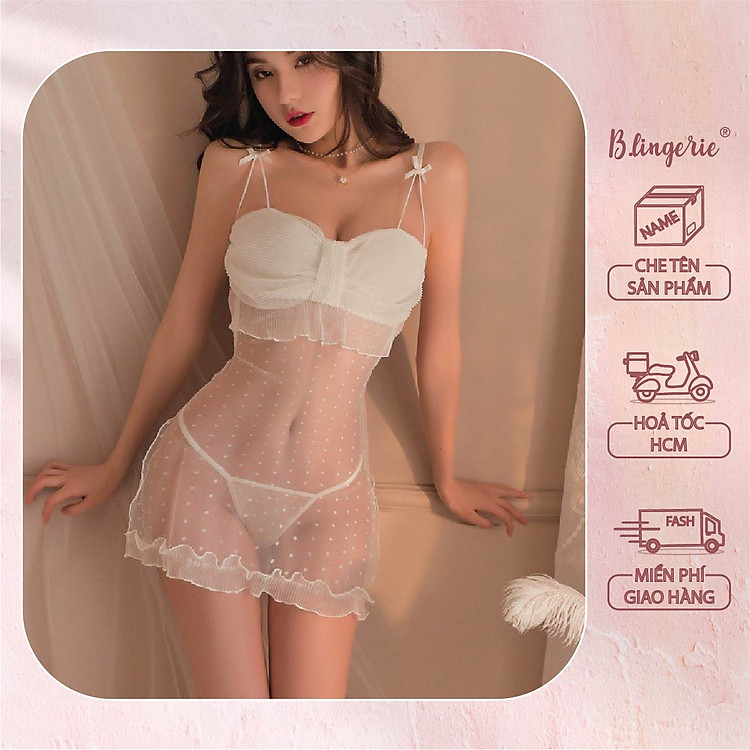 Váy Ngủ Chấm Bi Xẻ Tà - B.Lingerie