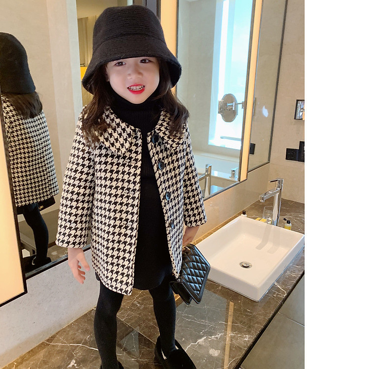 Áo dạ bé gái hình hoa thị đen trắng TE2032