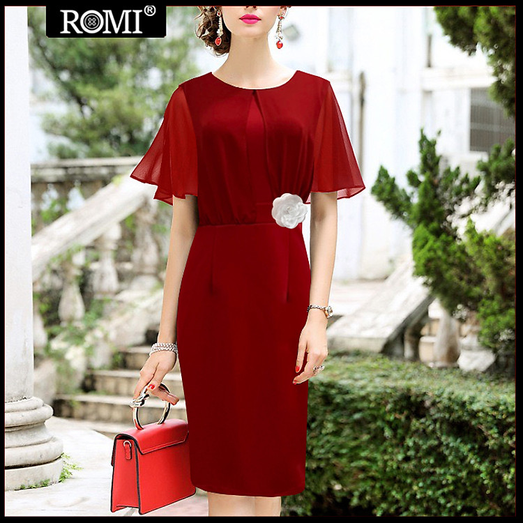 Đầm ôm phối voan kiểu đầm dự tiệc cách điệu đính hoa thêu đẹp ROMI3051