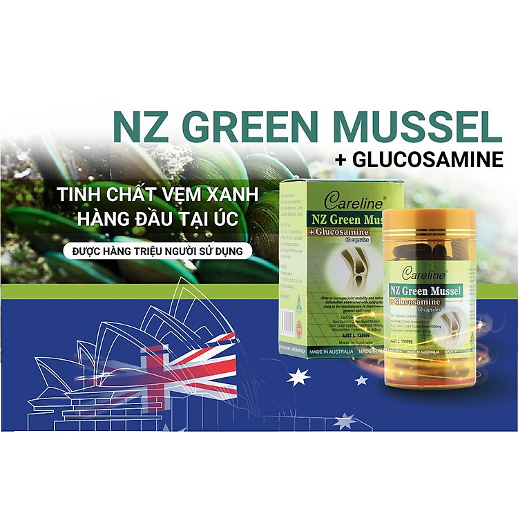 Viên Khớp Vẹm Xanh CareLine NZ Green Mussel Glucosamine Dành Cho Người Thoái Hoá Khớp, Khô Cứng Khớp 60 Viên/Hộp