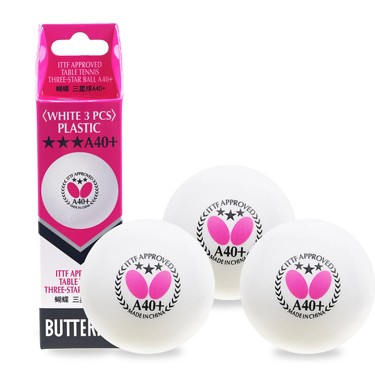 Bóng Bàn Thi Đấu Butterfly (3 Quả) A40+ Trắng