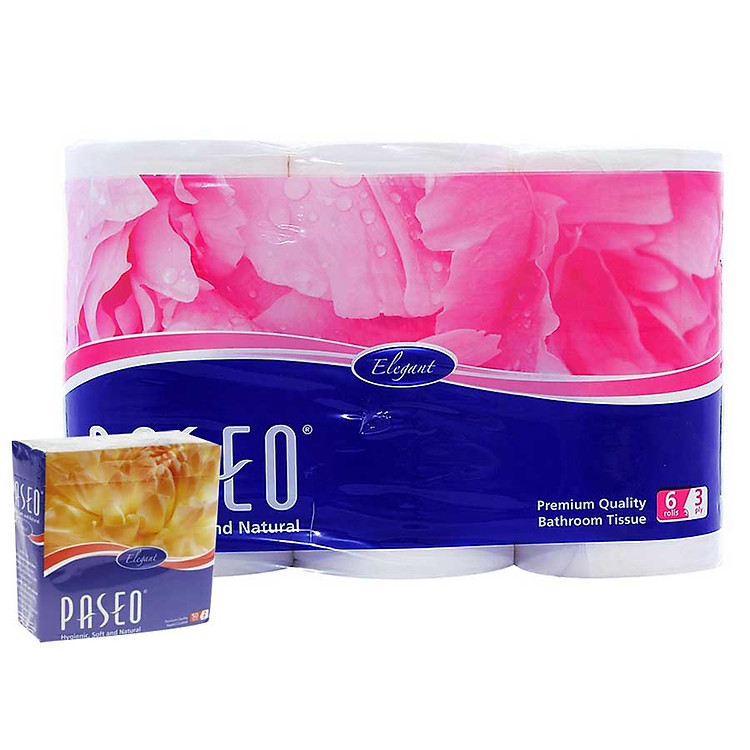 Giấy Vệ Sinh Paseo (6 Cuộn x 3 Lớp) - Tặng Kèm 1 Khăn Giấy Ăn Cocktail Paseo (50 Tờ x 2 Lớp)