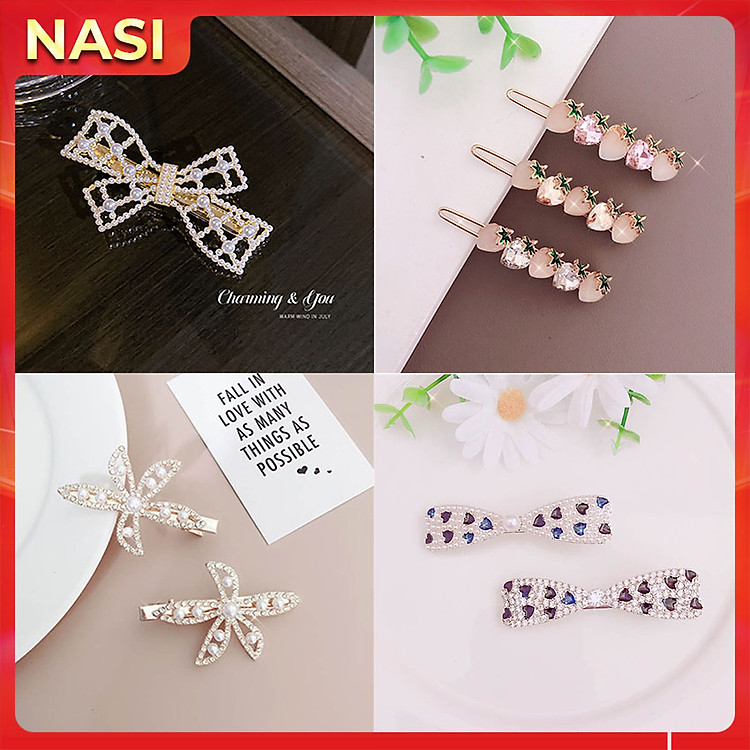 Kẹp tóc nữ hàn quốc Rhinestone NASI cao cấp màu ngọc xinh xắn dễ thương kẹp tóc mái phụ kiện tóc