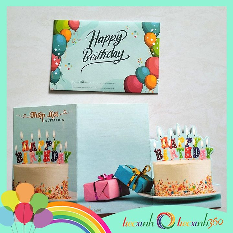 Thiệp Mời Sinh Nhật Hình Bánh Kem Happy Birthday (5 chiếc)