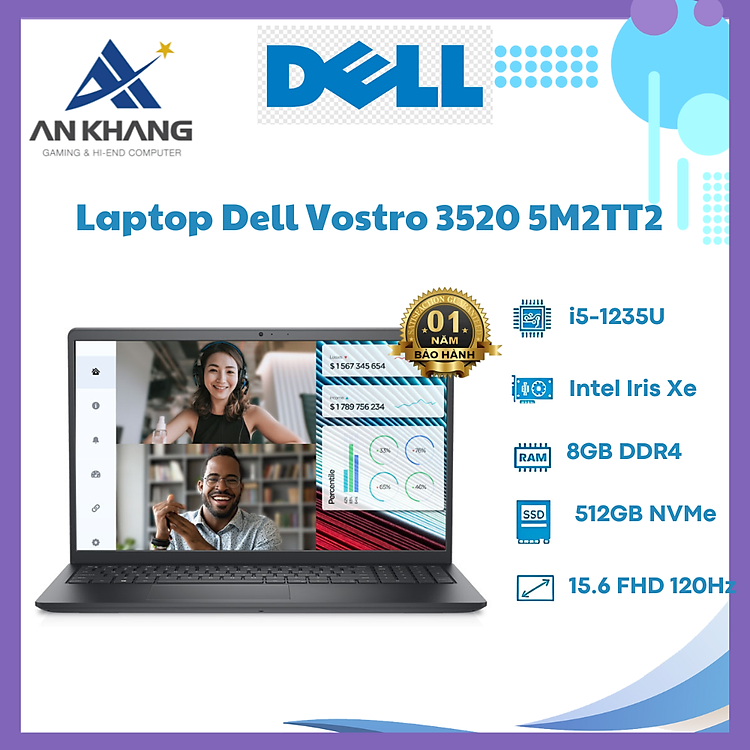 Laptop Dell Vostro 15 3520 5M2TT2 (Intel Core i5-1235U | 8GB | 512GB | 15.6 inch FHD | Iris Xe Graphics | Windows 11 | Office | Xám) - Hàng Chính Hãng - Bảo Hành 12 Tháng