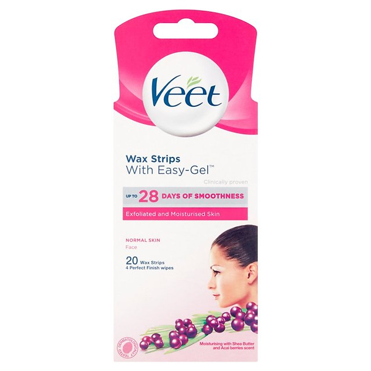 Tẩy lông mặt ria mép, da thường Veet Wax Strips 20 Miếng