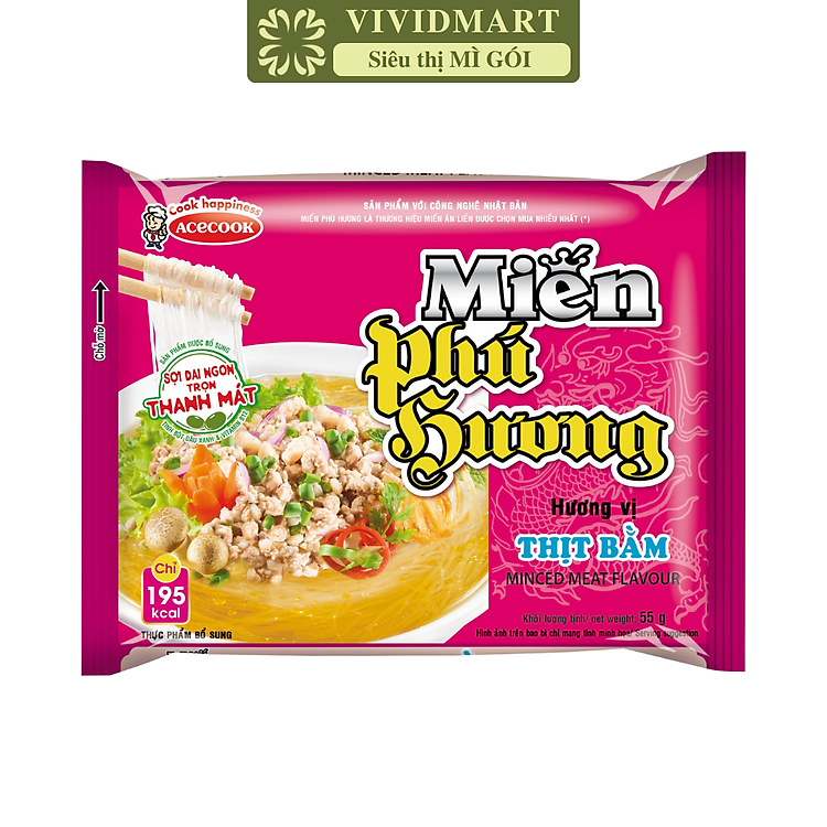 ACECOOK - Miến Phú Hương hương vị Thịt Bằm, Miến Phú Hương Thịt Bằm, Miến ăn liền Acecook (55g/gói)