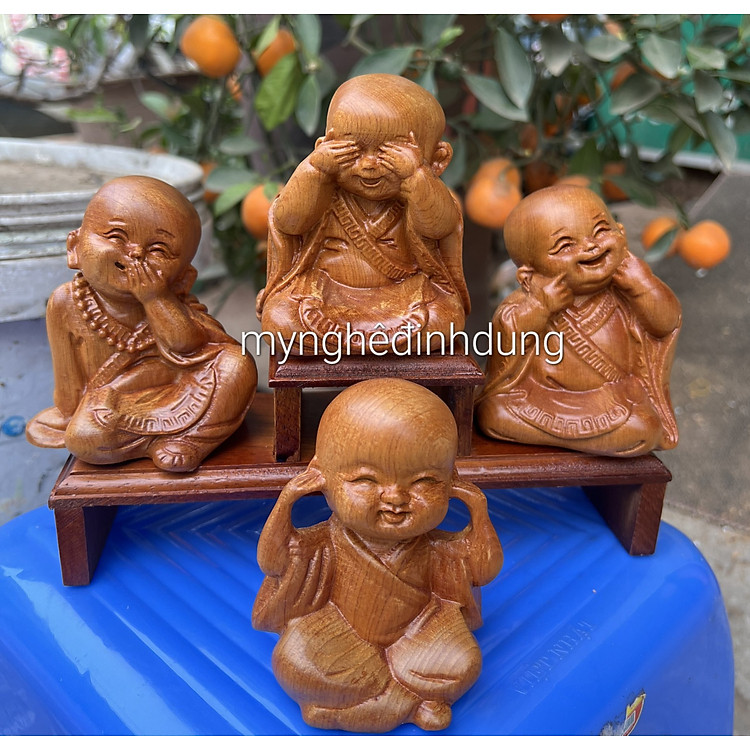 Tượng Tứ Không Bằng Gỗ Bách Xanh (13x10x7cm)