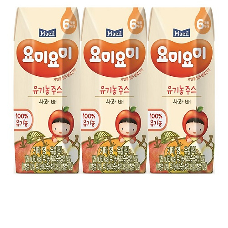 Combo 2 lốc nước ép trái cây hữu cơ 125ml nhập khẩu Hàn Quốc dành cho bé từ 6M (nhiều vị lựa chọn)