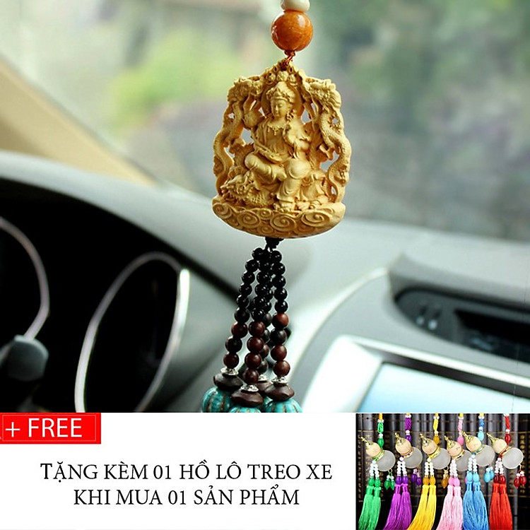 Dây treo xe ô tô, dây treo phong thủy tượng Phổ Hiền Bồ Tát bằng gỗ Hoàng Dương - Tuổi Thìn, tuổi tỵ (rắn) - V160