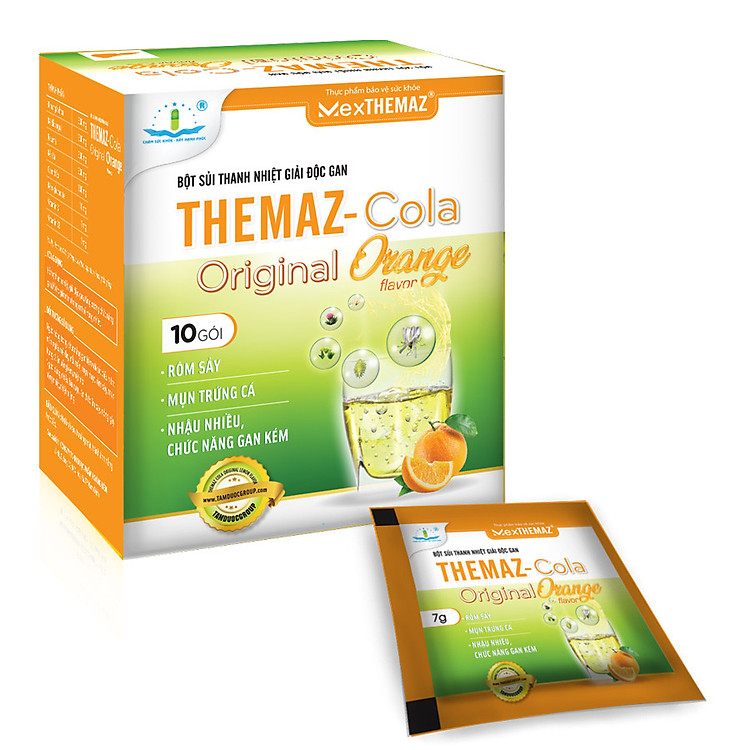 Bột sủi thanh nhiệt giải độc gan Themaz Cola Original - Vị Cam (Hộp 30 gói)