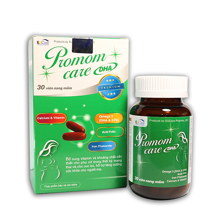 Viên uống bổ sung Omega 3, DHA, EPA và Vitamin tổng hợp cho Bà bầu Promom Care - Hộp 30 viên dùng cho phụ nữ có thai và đang cho con bú