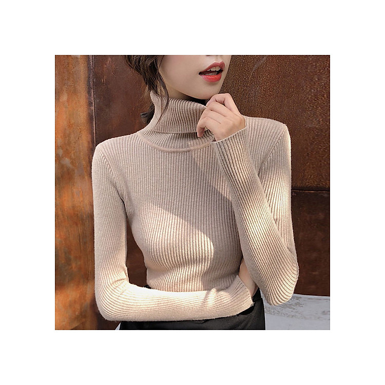 Áo len nữ cổ lọ chất liệu len tăm