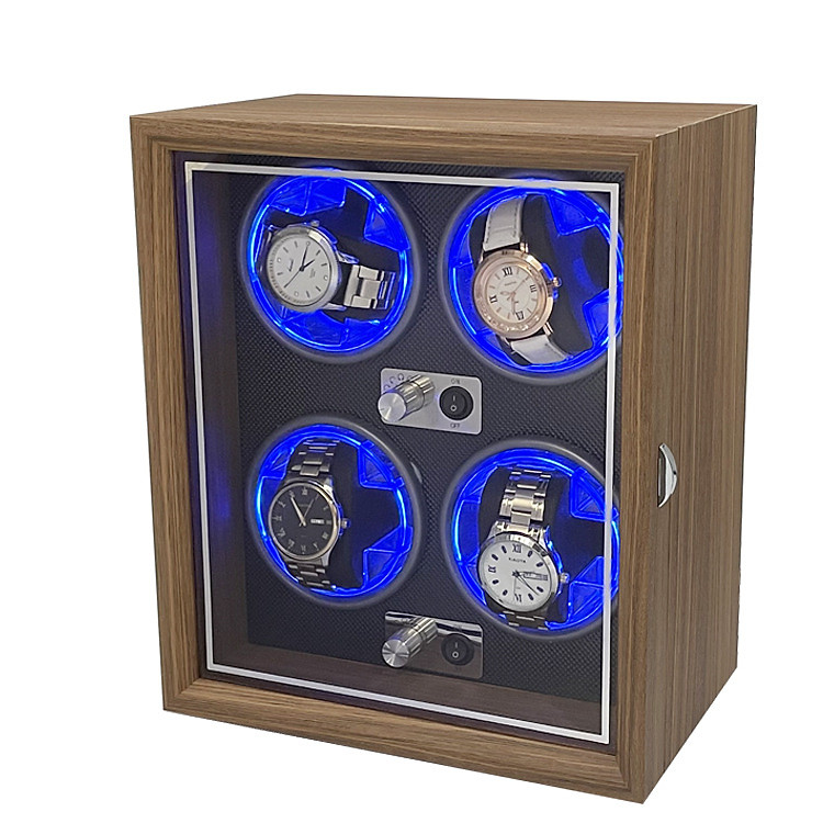 Hộp Xoay Đồng Hồ Cơ 4 Ngăn SAIKE SAIKE S4001 Vỏ Gỗ - Có Đèn LED - SANG TRỌNG