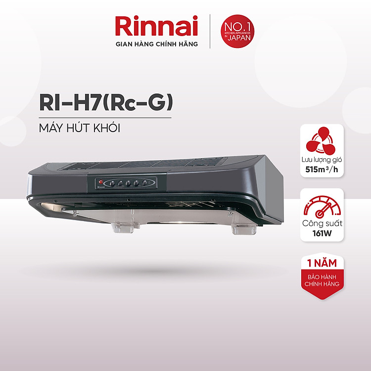 Máy hút mùi 70cm Rinnai RI-H7(Rc-G) than hoạt tính 161W - Hàng chính hãng.