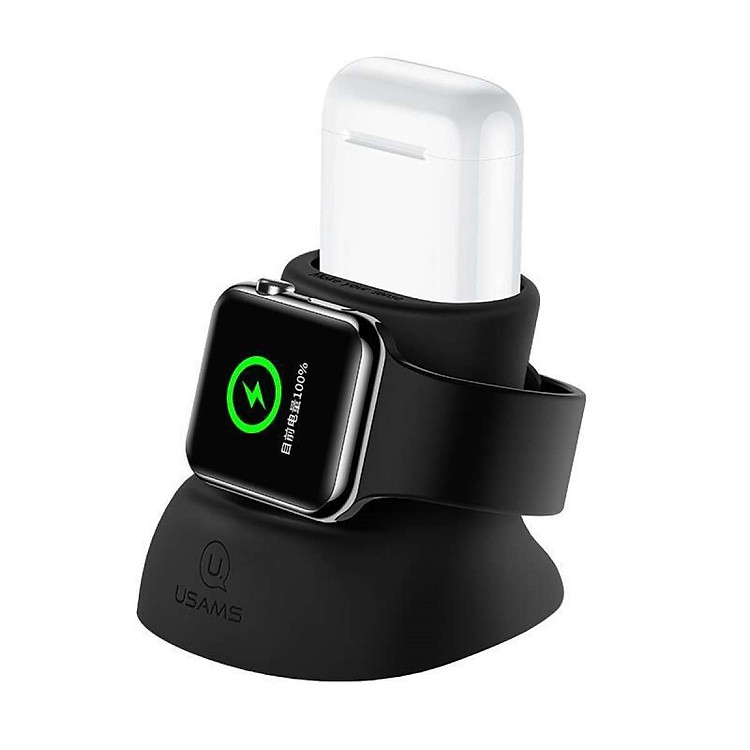 Đế giữ sạc Silicon 2 trong 1 cho Apple Watch và AirPods USAMS US-ZJ051 2IN1 Silicon Charging Holder - Hàng chính hãng